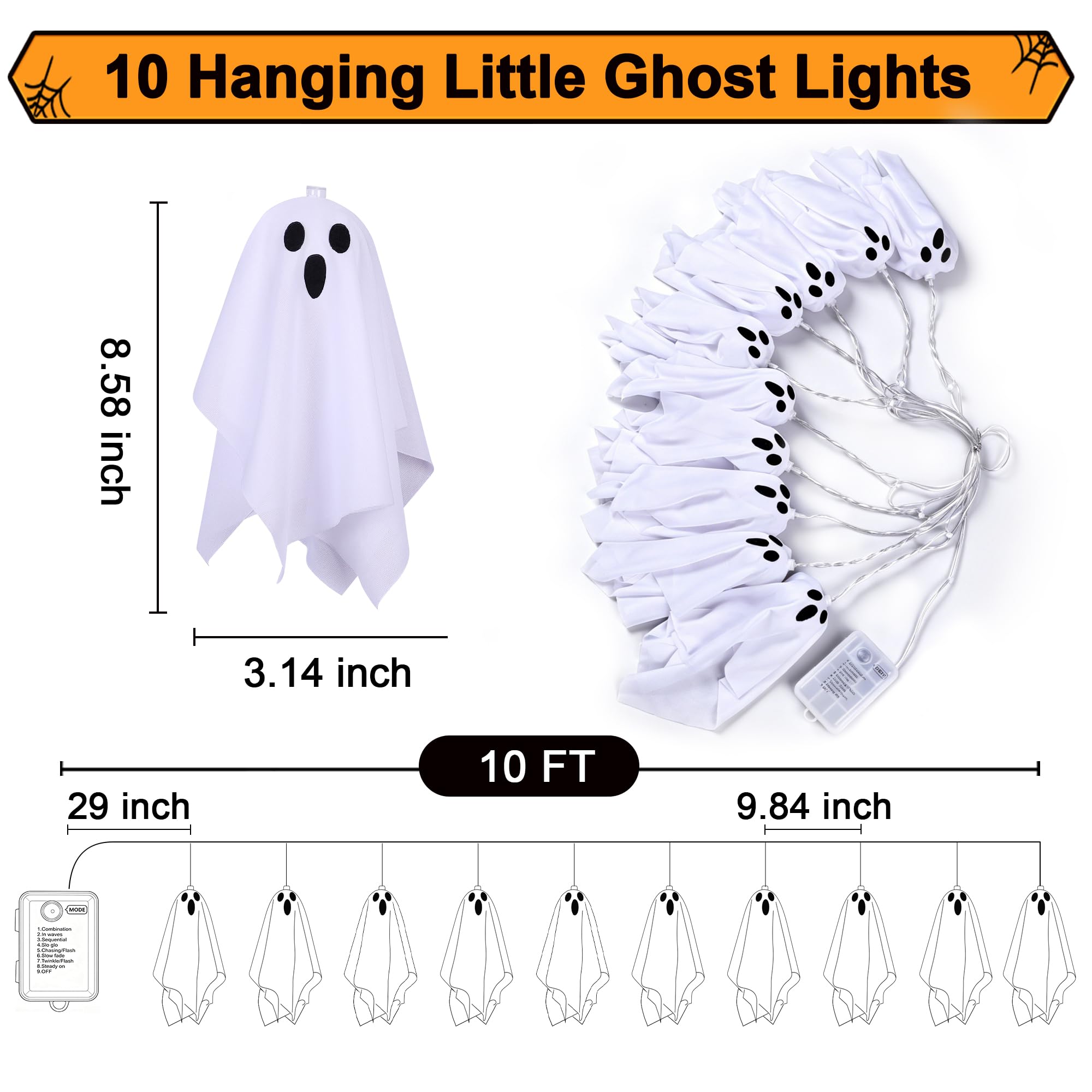 Close-up of REGTEB ghost decoration with warm white LED lights