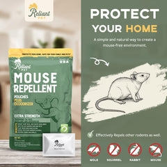 Close-up of Reliant Pet Mouse Repellent Pouch showing peppermint and cinnamon scent