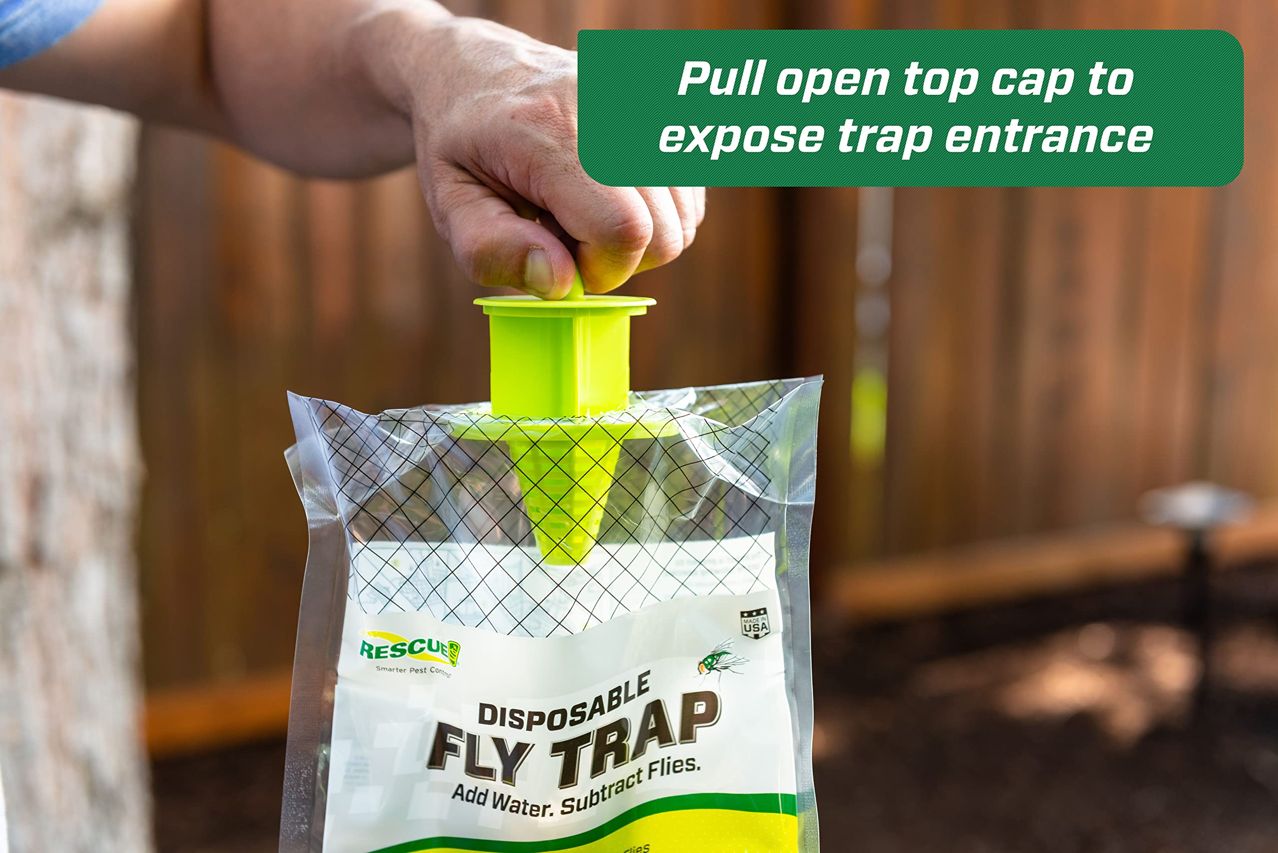 Close-up of RESCUE! Fly Trap showing water activation process