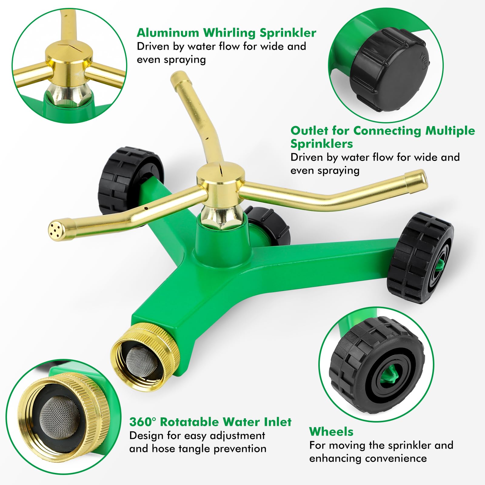 Close-up of Restmo 3-Arm Sprinkler's durable metal arms