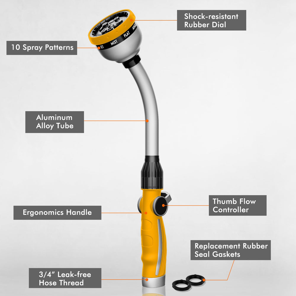 Close-up of Restmo watering wand spray head with thumb control