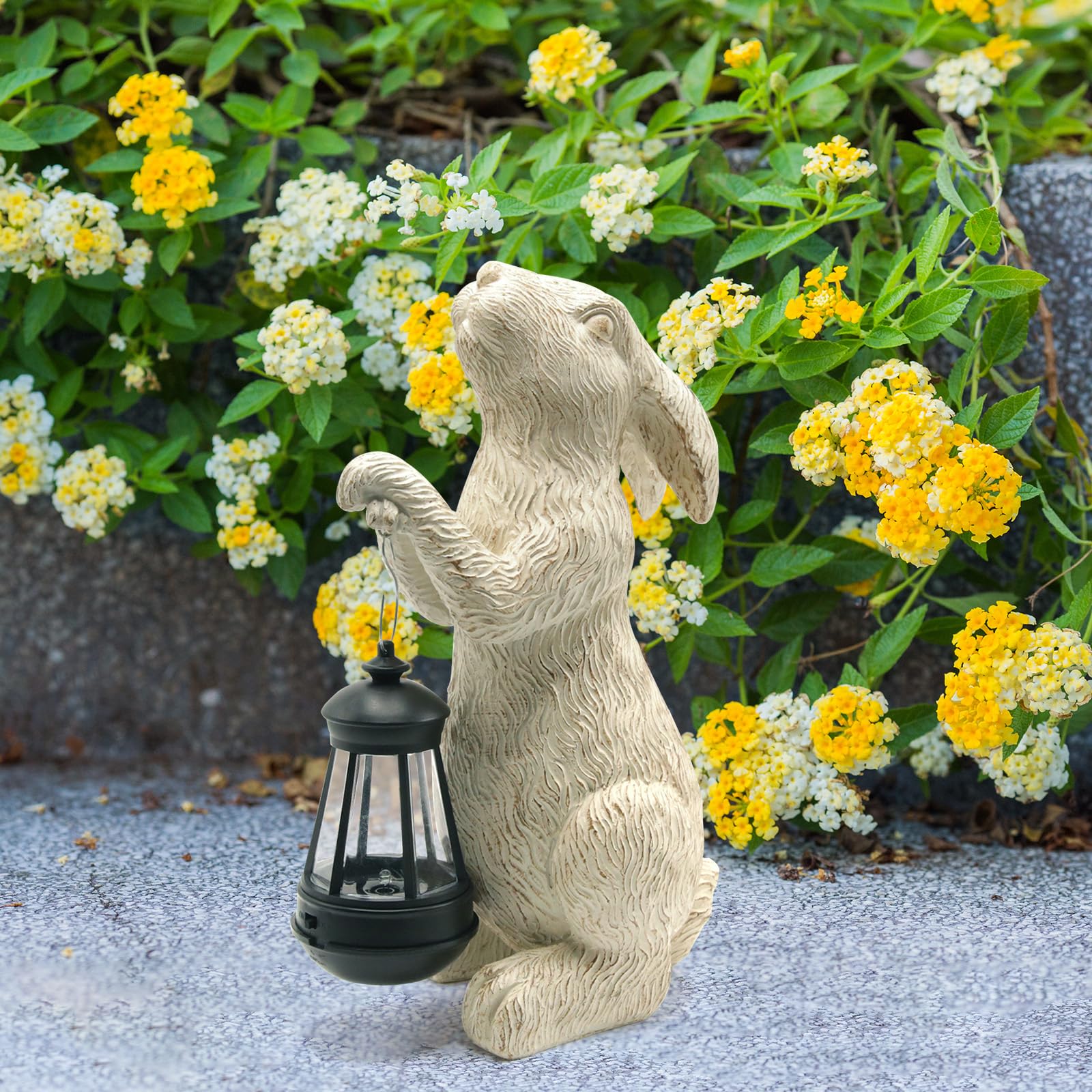 Close-up of REYISO solar-powered rabbit statue