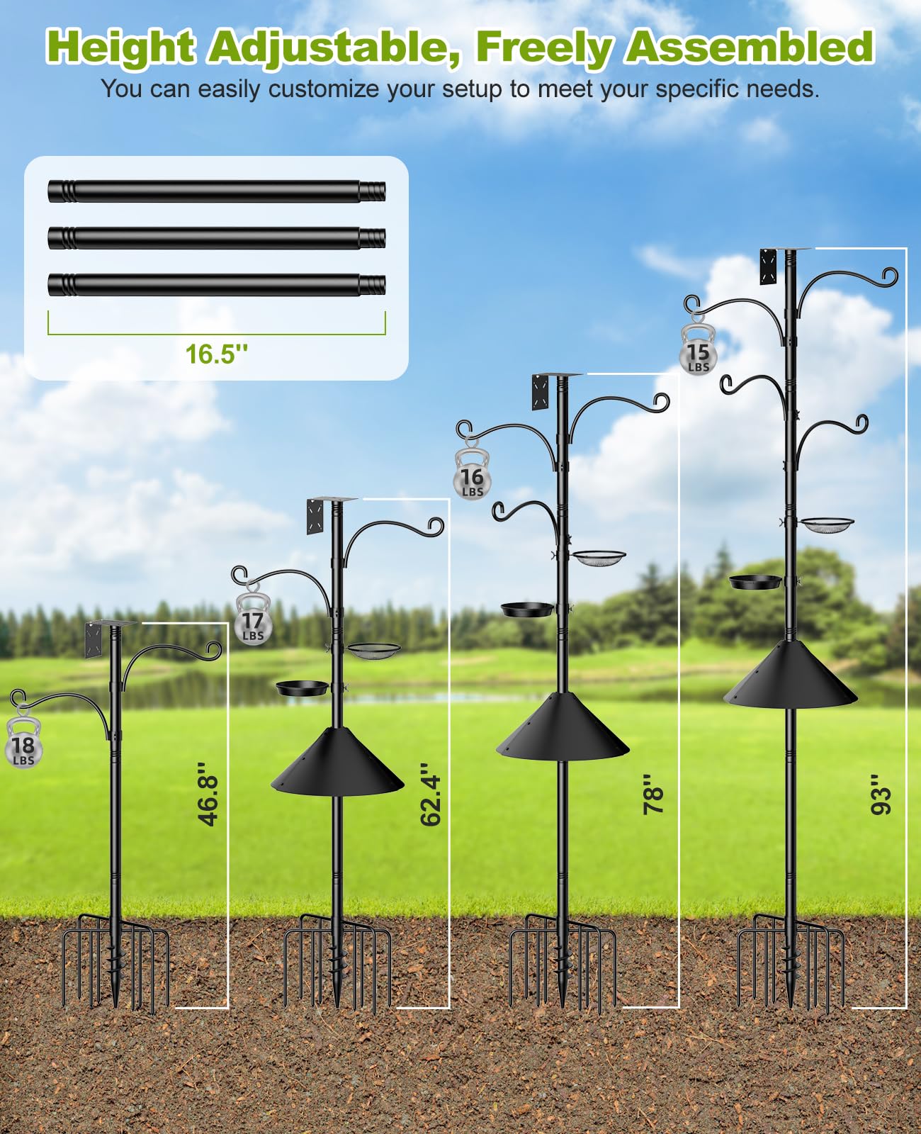 Close-up of Rhino Valley bird feeder pole base and stakes