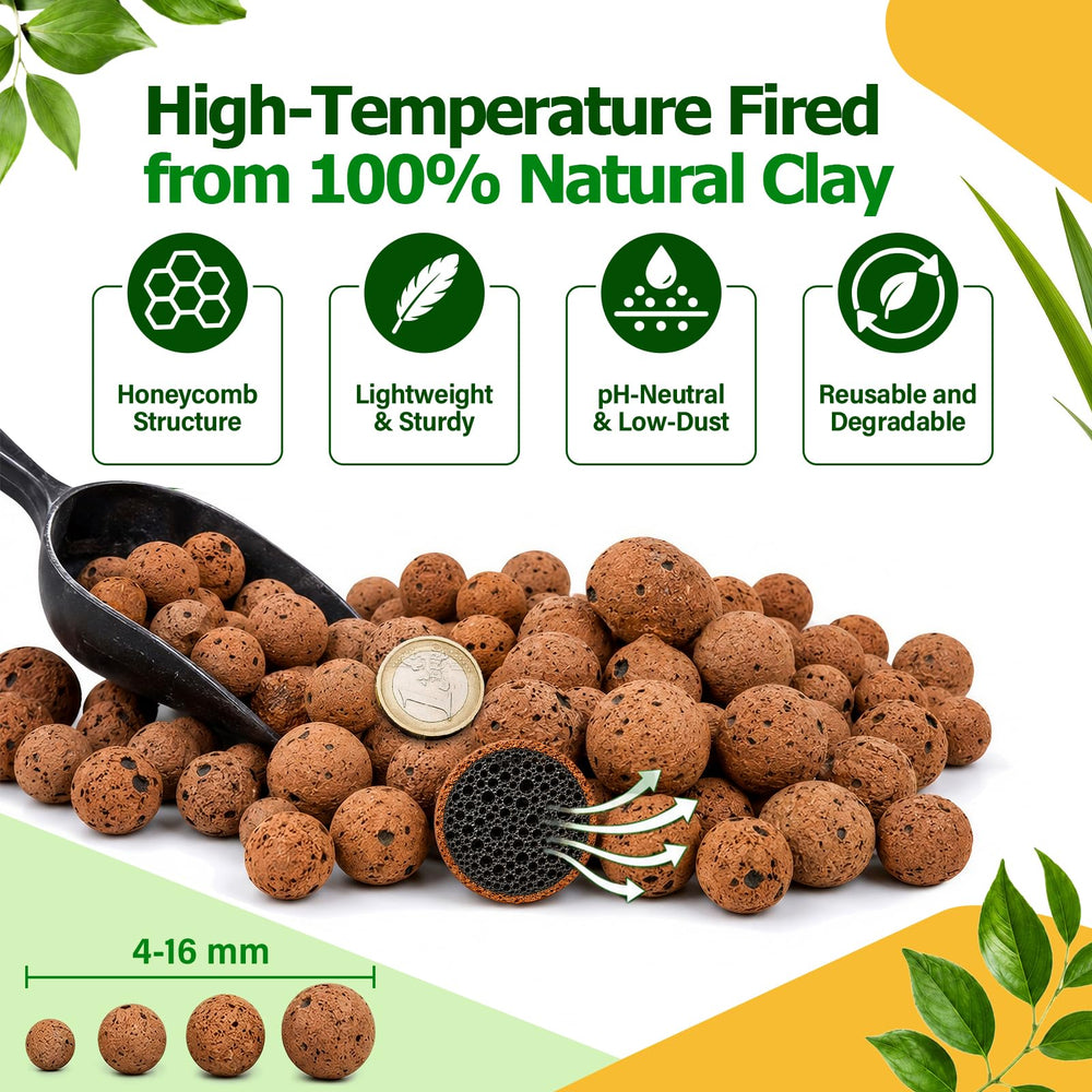 Close-up of Riare Leca Clay Pebbles showing different sizes, 4-16mm