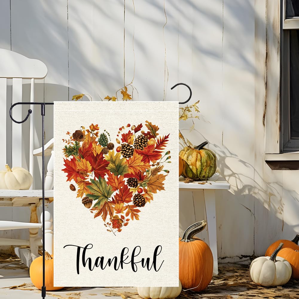 Close-up of RMXJKIIU Fall Garden Flag showing heart-shaped autumn leaves