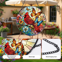 Close-up of Rngmsi Cardinal Sun Catcher stained glass effect