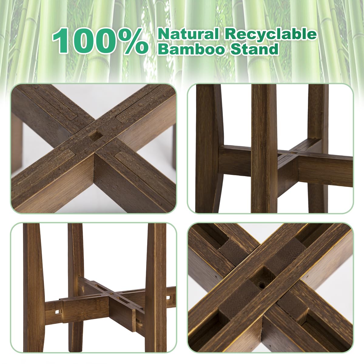 Close-up of Rnined Bamboo Plant Stand's craftsmanship