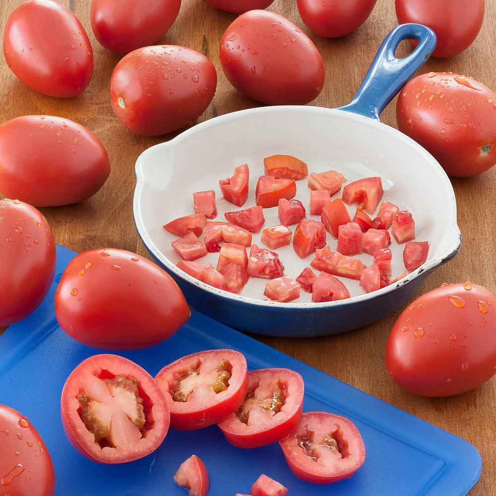 Close-up of Roma tomato fruits on the plant