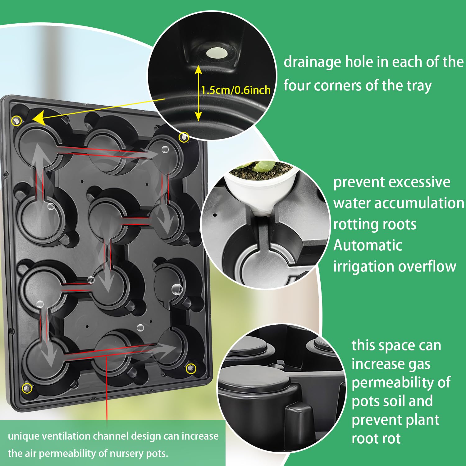 Close-up of RooTrimmer 12 Cell Tray drainage holes in corners
