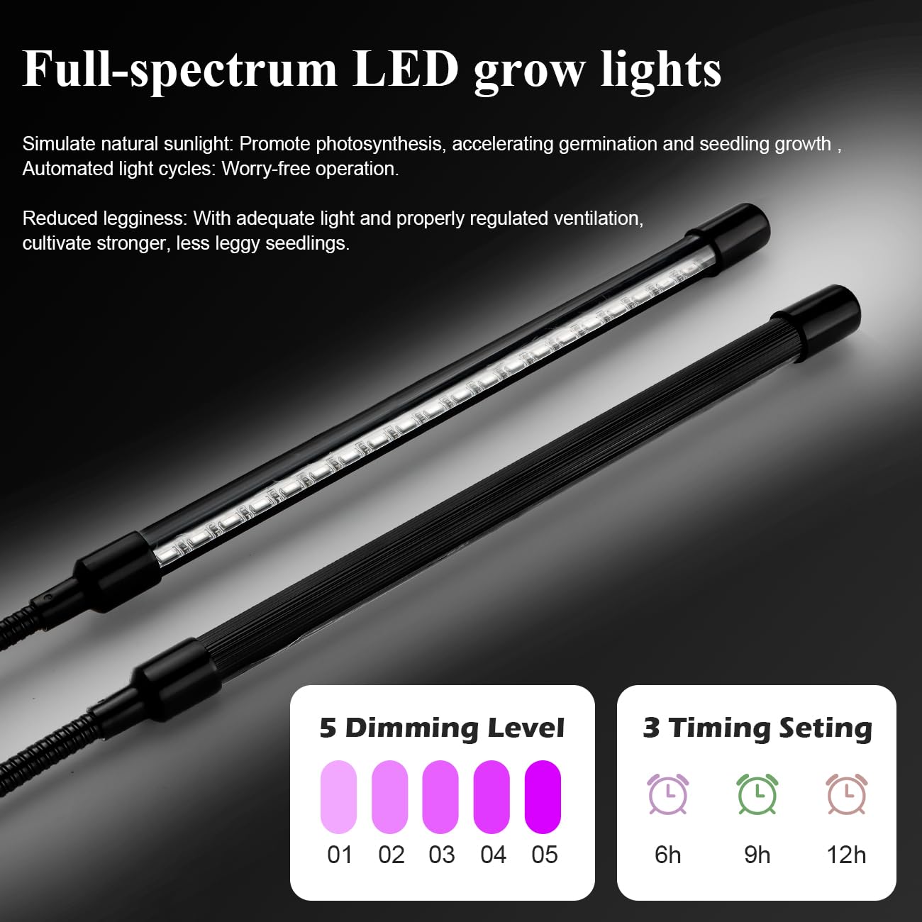 Close-up of RooTrimmer LED grow light with timer settings