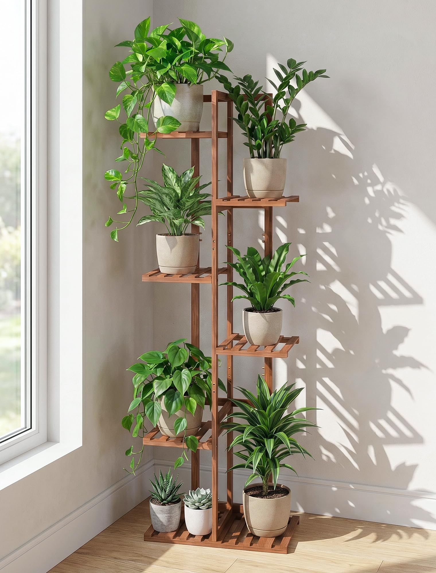 Close-up of ROSSNY tall plant stand assembly tools and manual