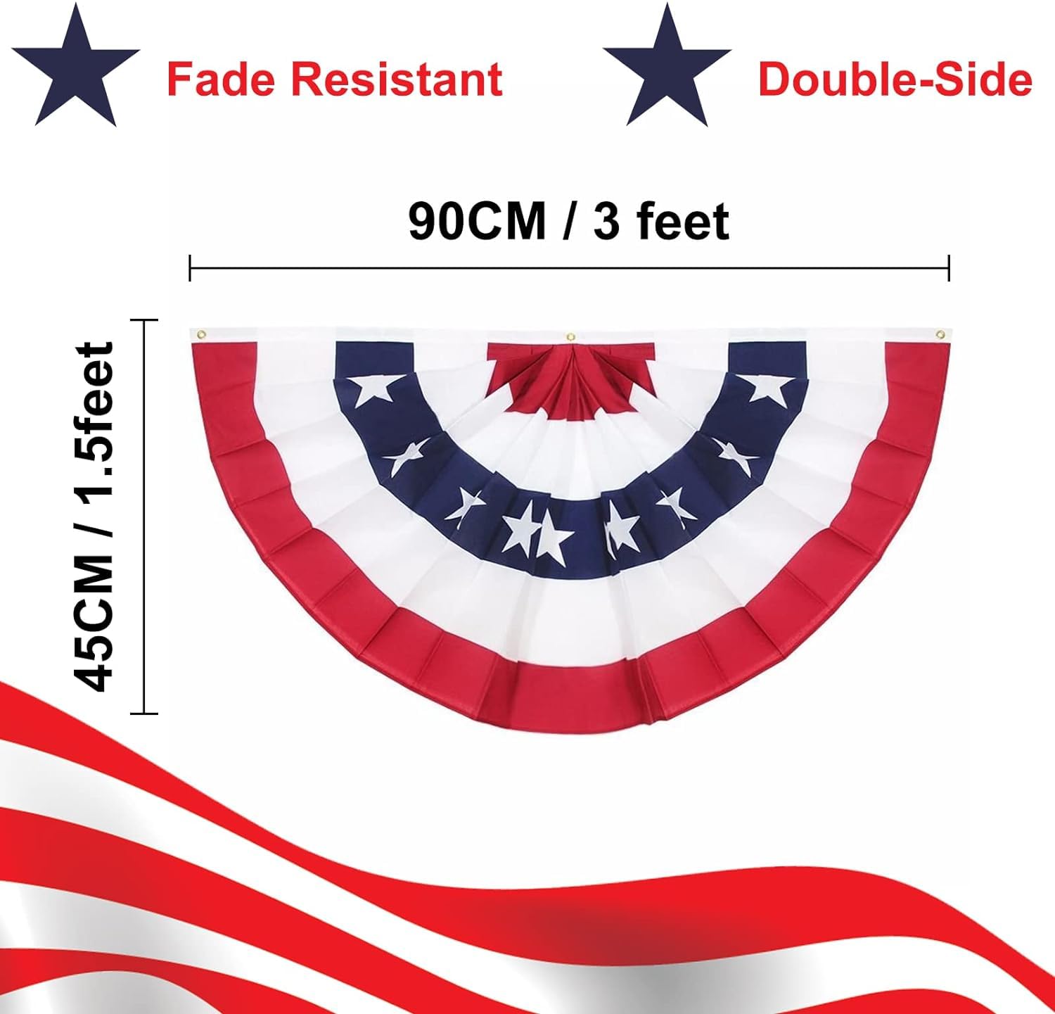Close-up of Rtudan American Pleated Fan Flag showing brass grommet