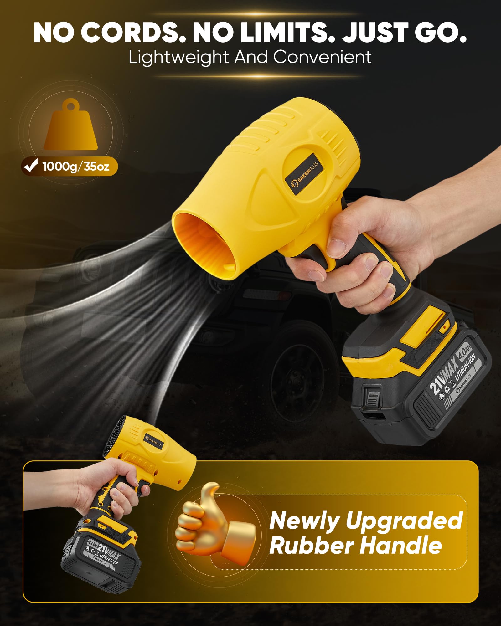 Close-up of SakerPlus Leaf Blower showing variable speed control