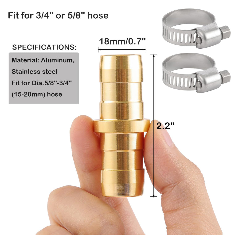 Close-up of Sanpaint aluminum hose connector and stainless steel clamp