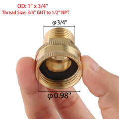 Close-up of Sanpaint brass garden hose adapter connectors
