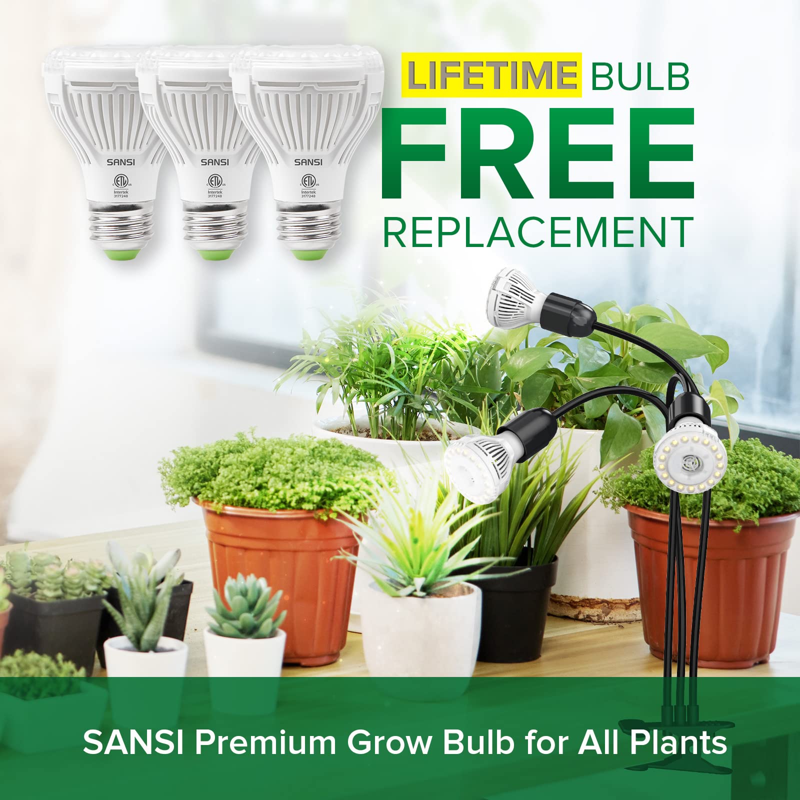 Close-up of SANSI LED Grow Light bulb