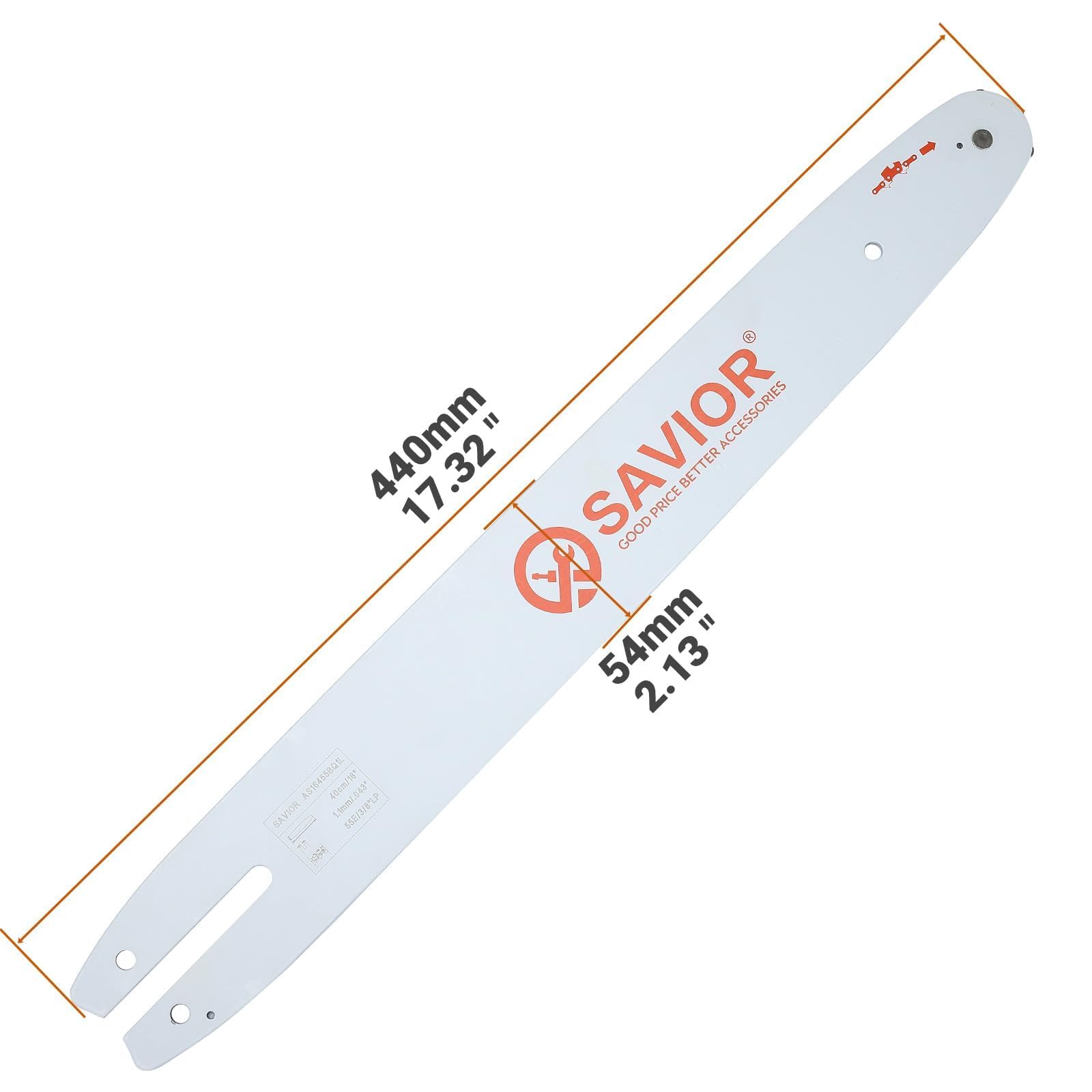 Close-up of Savior chainsaw bar with 3/8 LP pitch