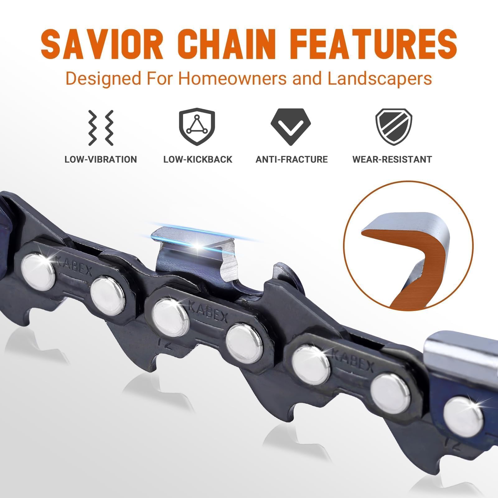 Close-up of Savior chainsaw chain links