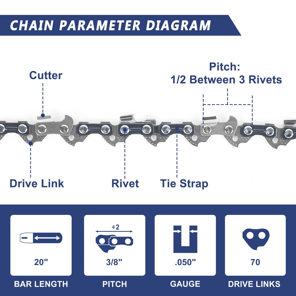 Close-up of SawWorks 20 Inch Chainsaw Chain showing drive links