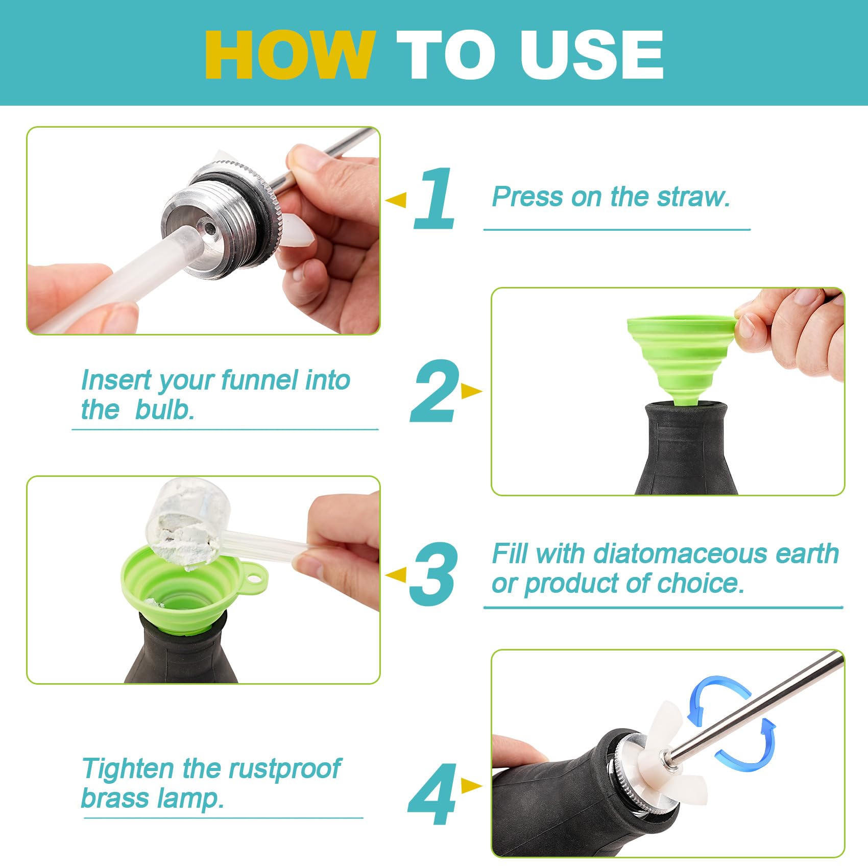 Close-up of Sbestily Diatomaceous Earth Bulb Duster nozzle