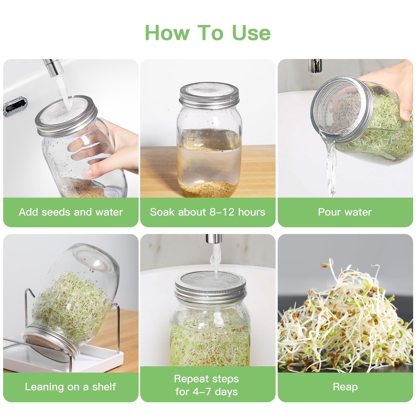 Close-up of SBMKK sprouting lid and jar setup