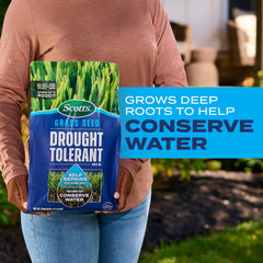 Close-up of Scotts Grass Seed Drought Tolerant Mix packaging