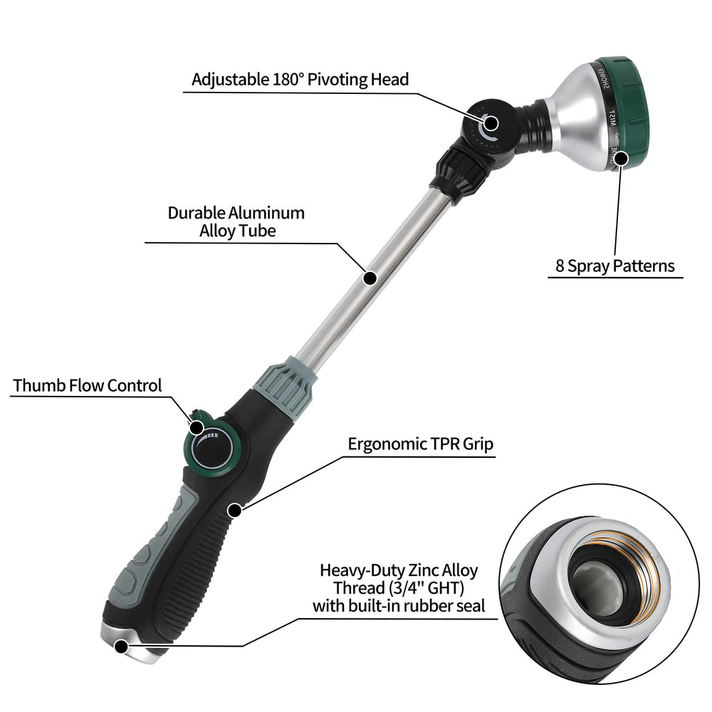 Close-up of Seatern Watering Wand nozzle with adjustable settings