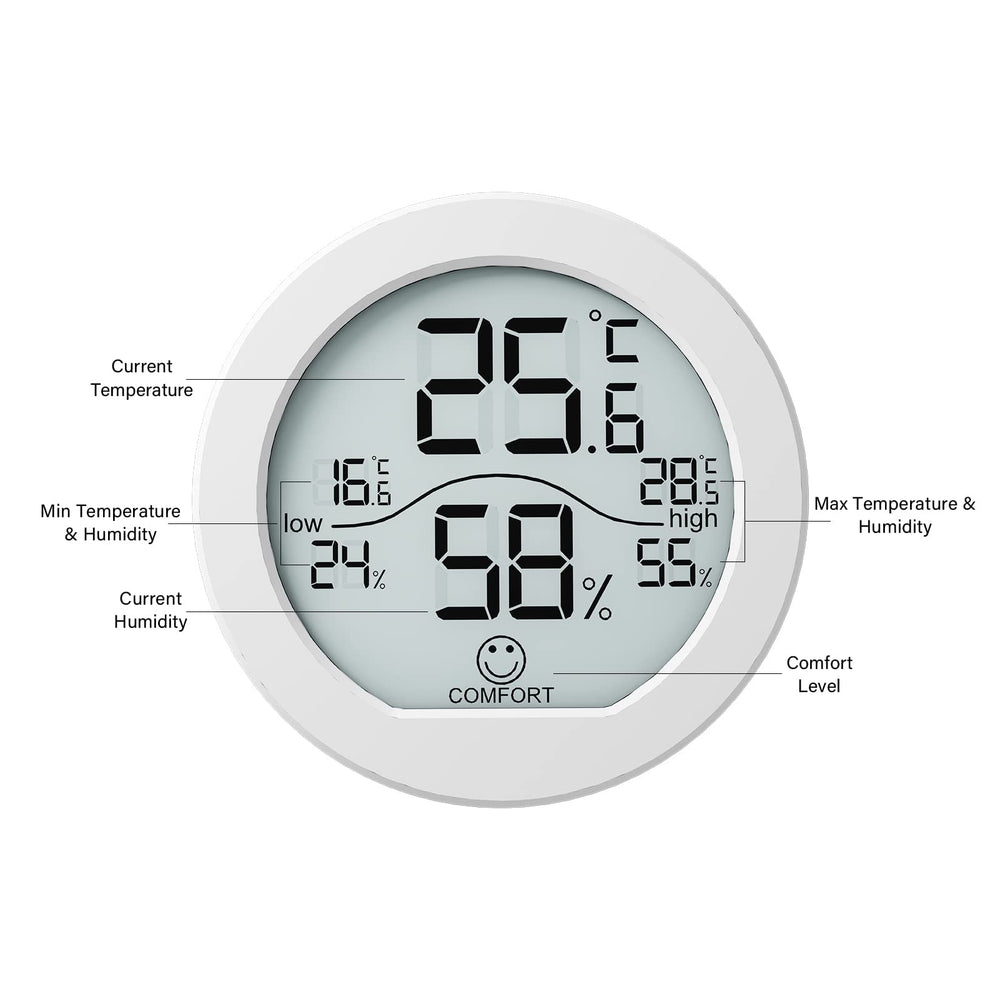 Close-up of SECRUI Hygrometer's back with magnet and stand