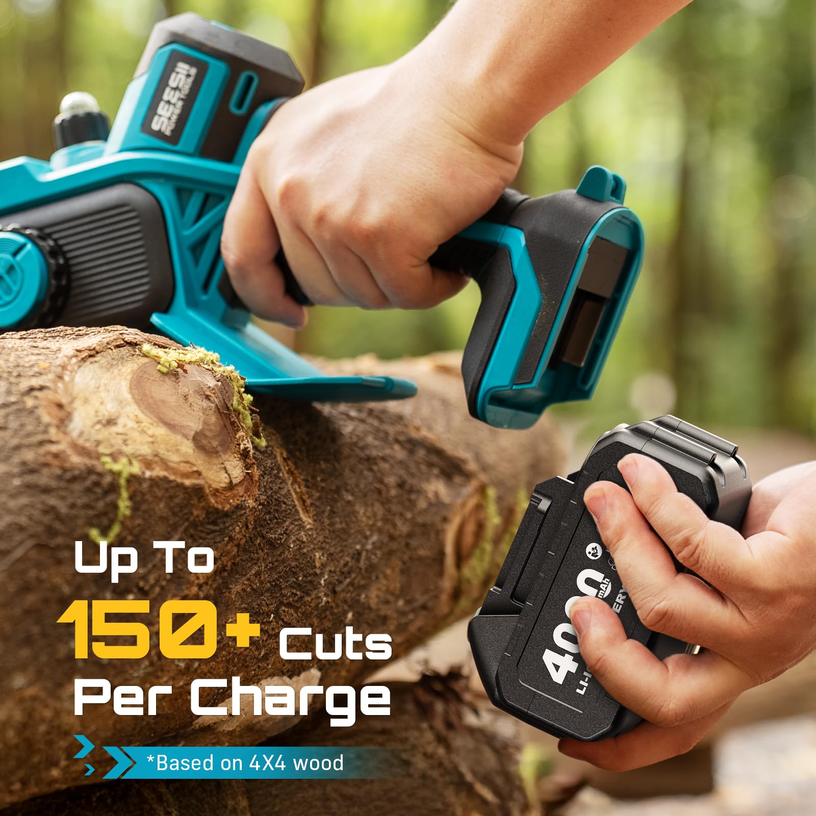 Close-up of Seesii Mini Chainsaw automatic lubrication system