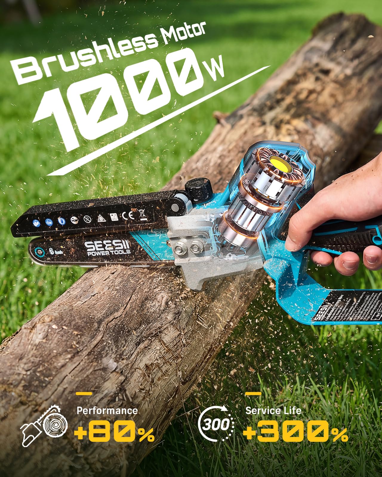 Close-up of Seesii Mini Chainsaw's automatic oiler