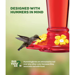 Close-up of SEWANTA hummingbird feeder with flower feeding ports