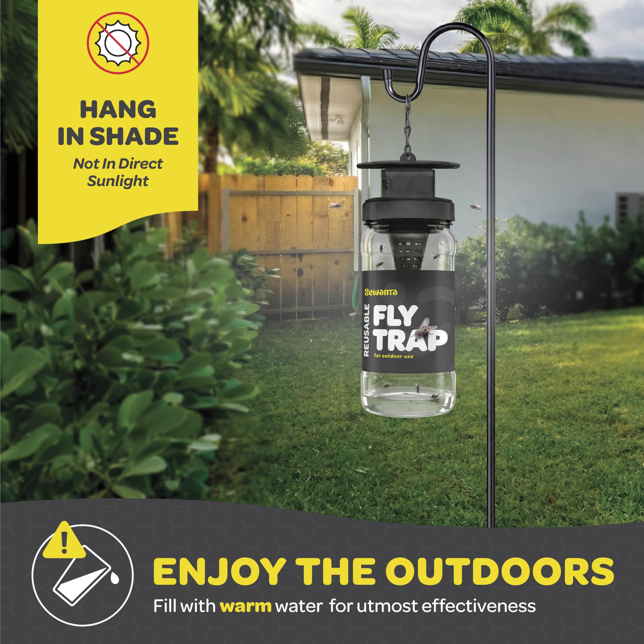 Close-up of SEWANTA Outdoor Fly Trap setup instructions