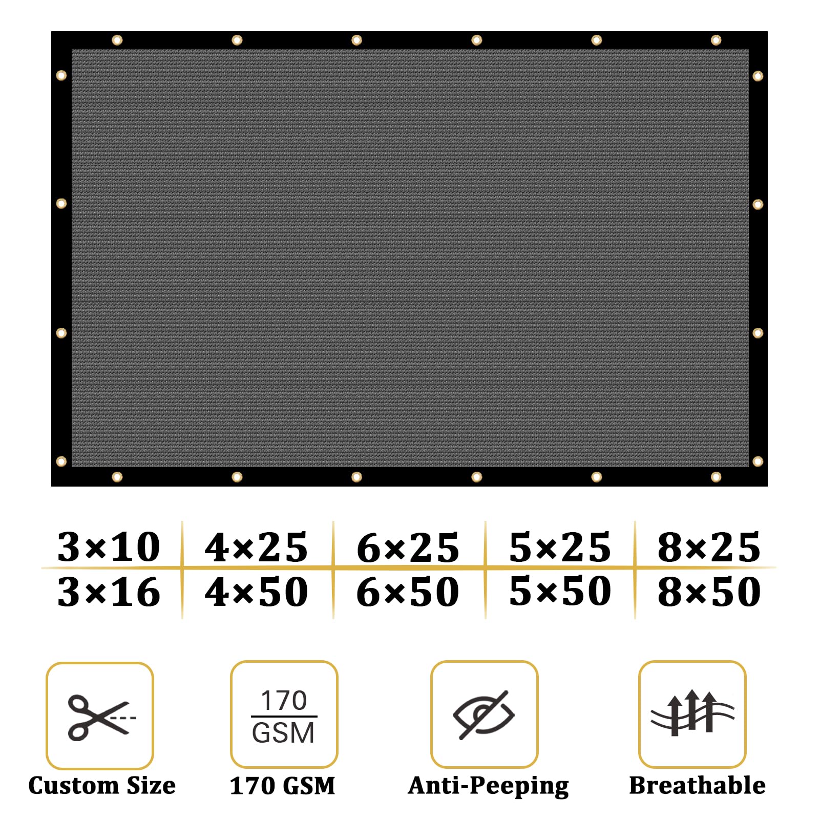 Close-up of Shade&Beyond Dark Gray Privacy Screen grommets