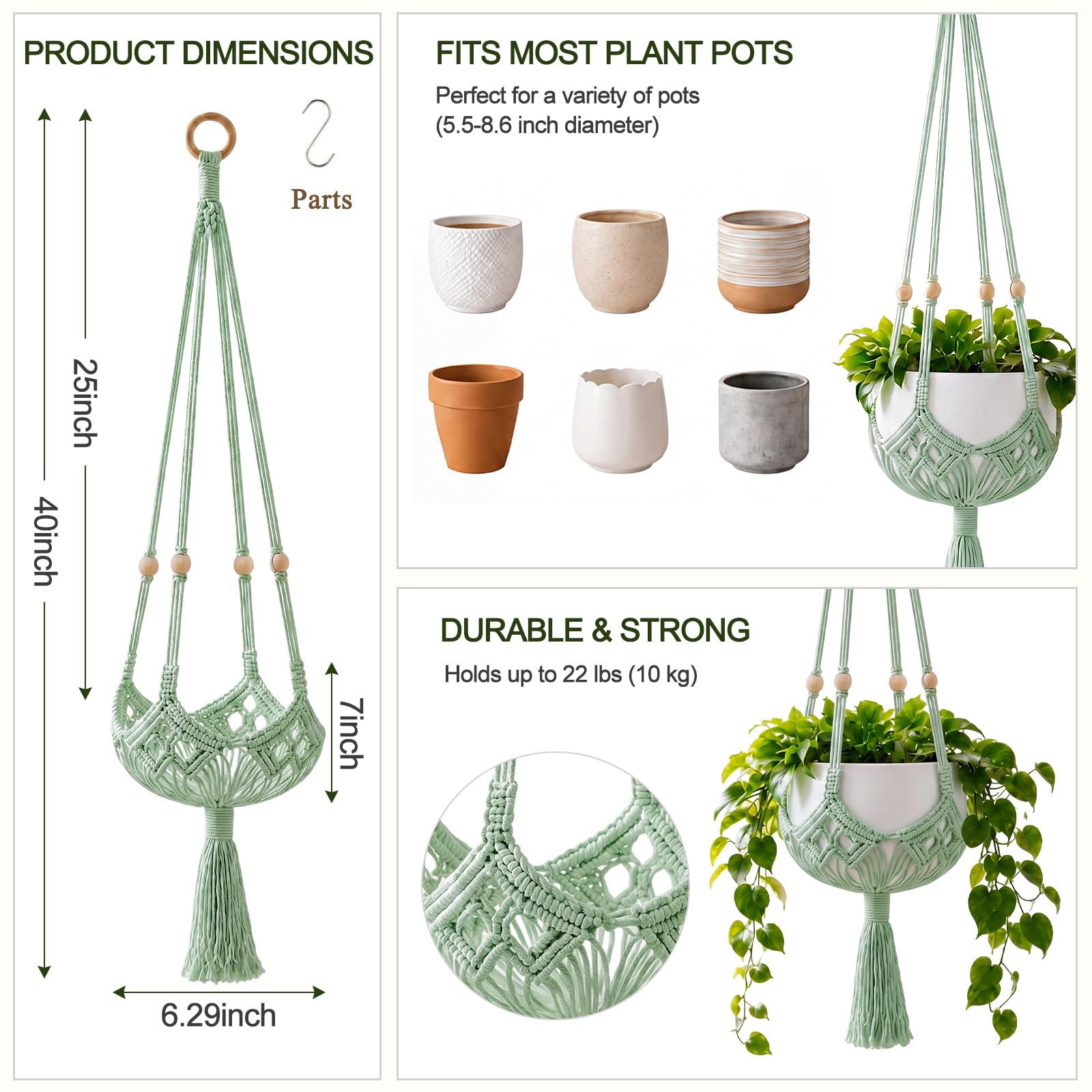 Close-up of Shappy Boho Macrame Plant Hanger weaving