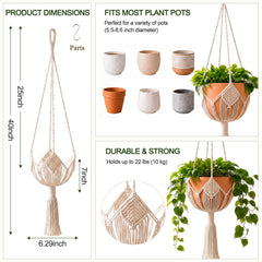 Close-up of Shappy macrame plant hanger with pot