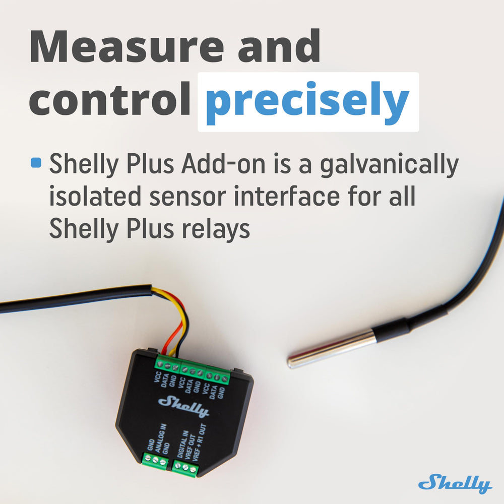 Close-up of Shelly Plus Add-On showing plastic material