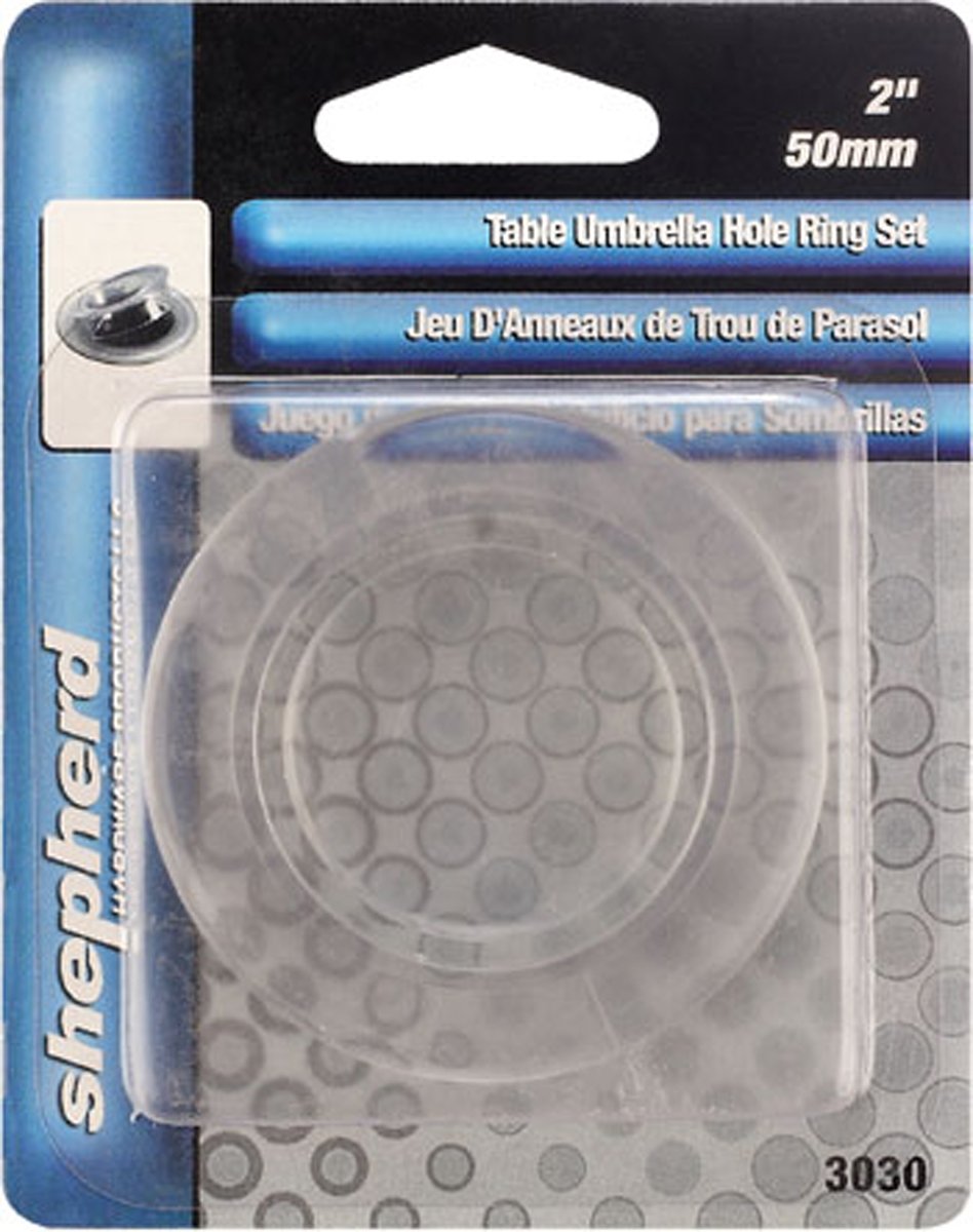 Close-up of Shepherd umbrella hole cap on a tabletop