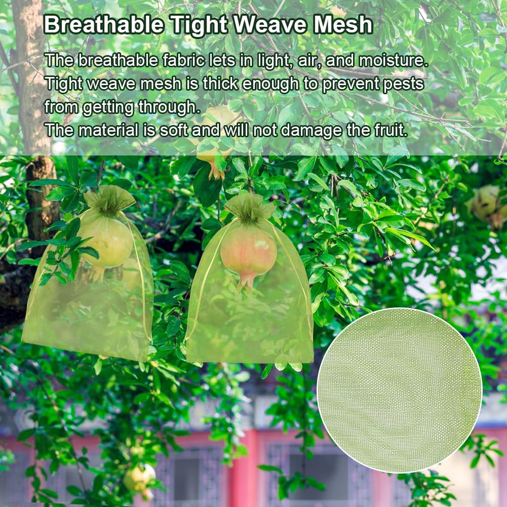 Close-up of Shintop 8x12 inch fruit protection bag with drawstring
