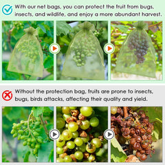 Close-up of Shintop fruit protection bags showing drawstring closure