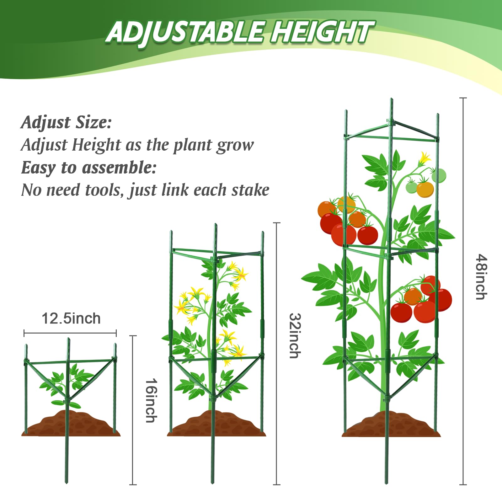 Close-up of Sidefusi tomato cage connecting arms and stakes