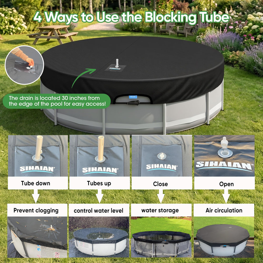 Close-up of SIHAIAN 14 Ft Round Pool Cover tensioning system
