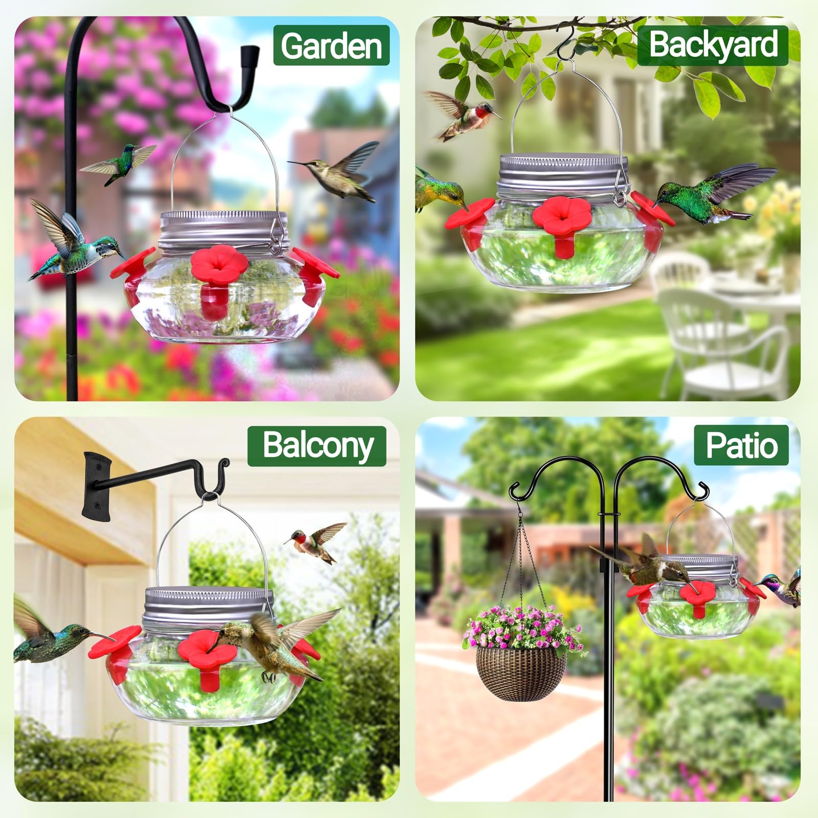 Close-up of silicone flower ports on hummingbird feeder
