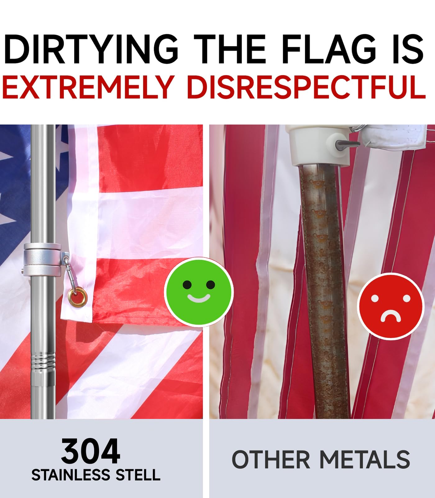 Close-up of Sinyoeer stainless steel flag pole finish