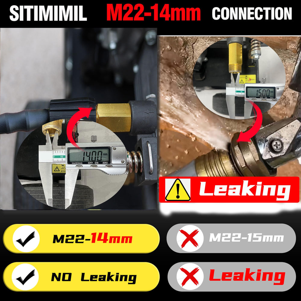 Close-up of SITIMIMIL pressure washer hose connectors