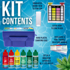 Close-up of six indicator solution bottles in kit