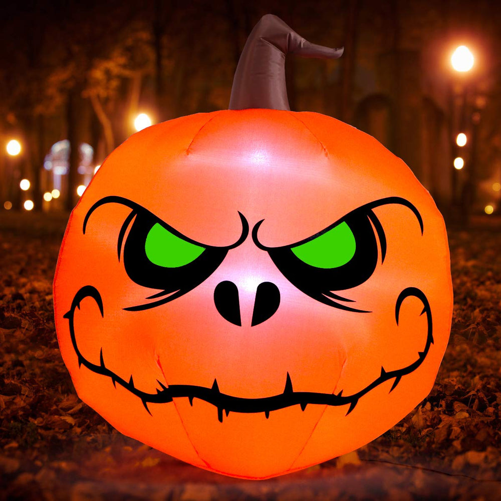 Close-up of Sizonjoy inflatable pumpkin face with LED lights