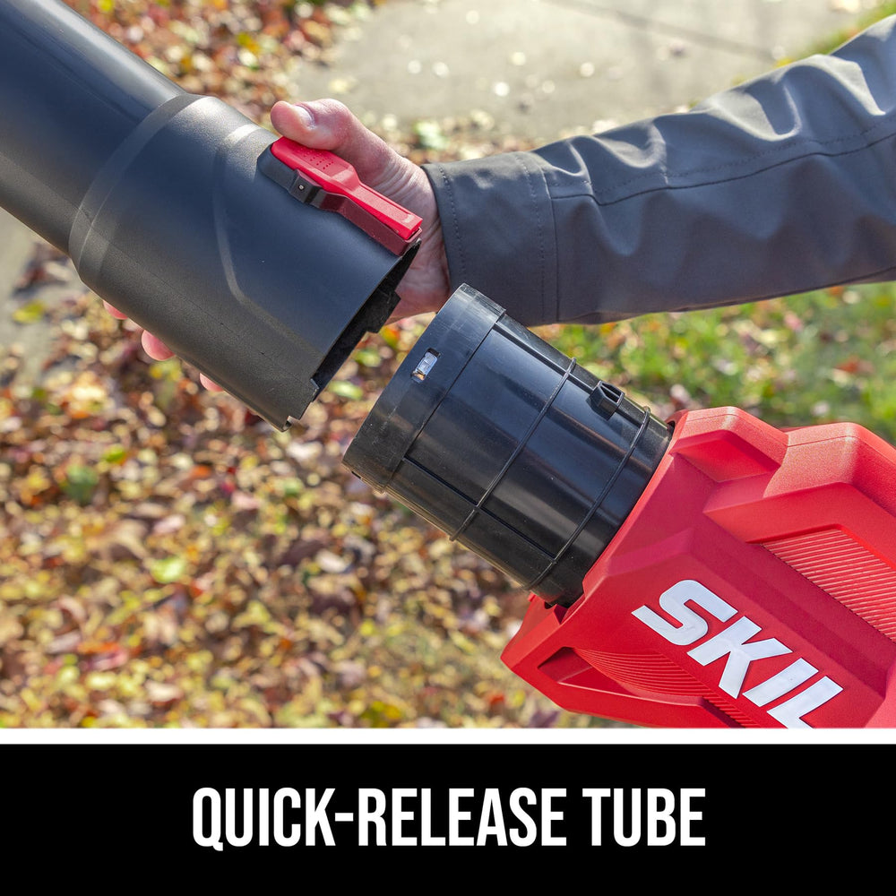 Close-up of Skil leaf blower showing variable speed control