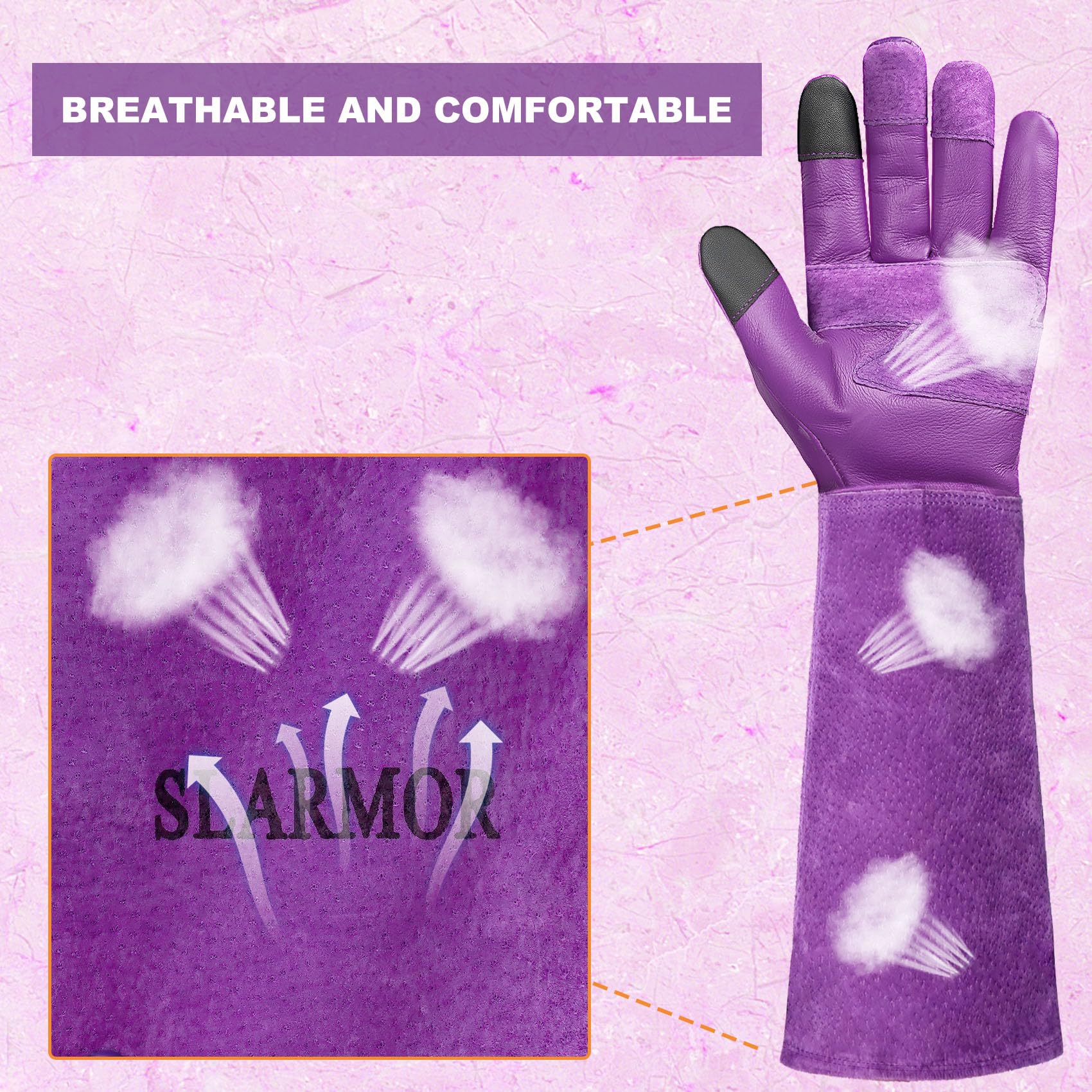 Close-up of SLARMOR Gardening Gloves' cowhide leather material