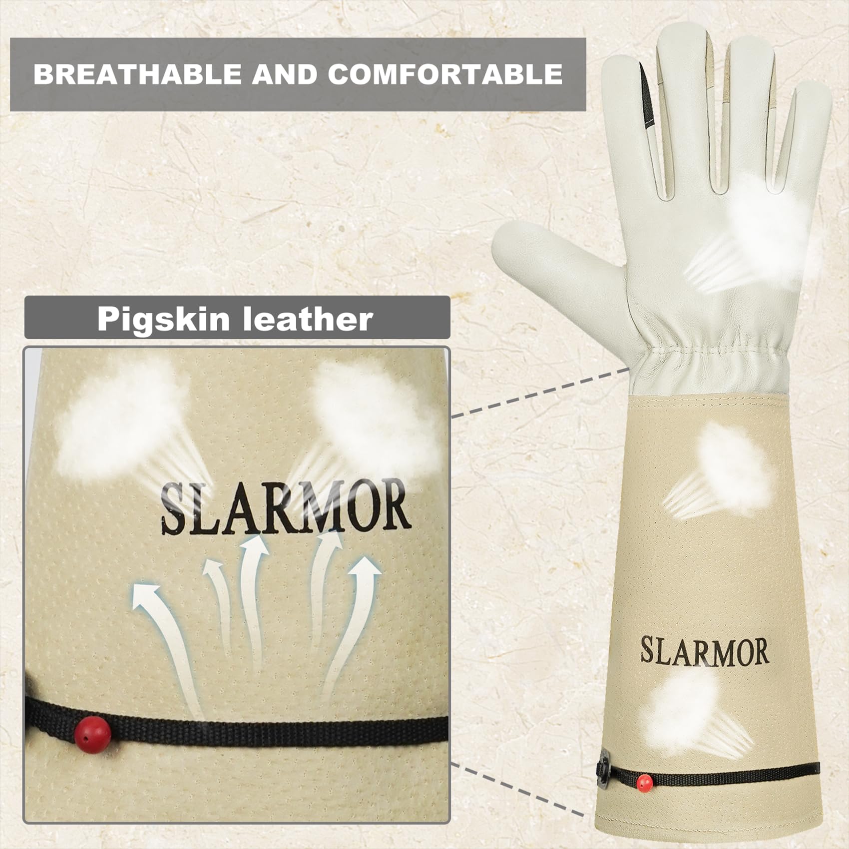 Close-up of SLARMOR Gardening Gloves showing thumb design