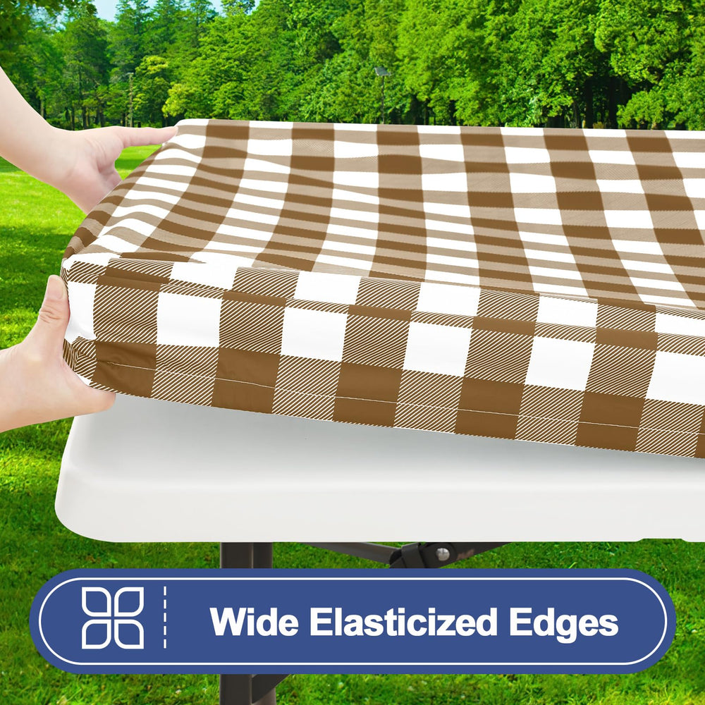 Close-up of Smiry picnic table cover showing waterproof surface and elastic edge
